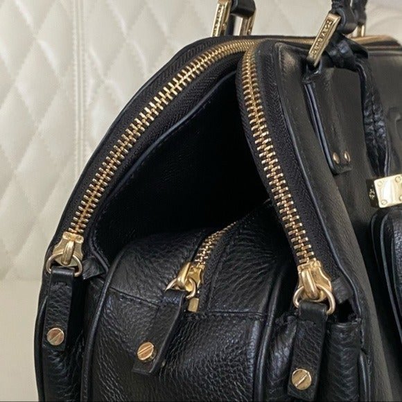 Tory Burch Thea Triple Zip Black Satchel Bag Purse Handbag - Picture 8 of 12